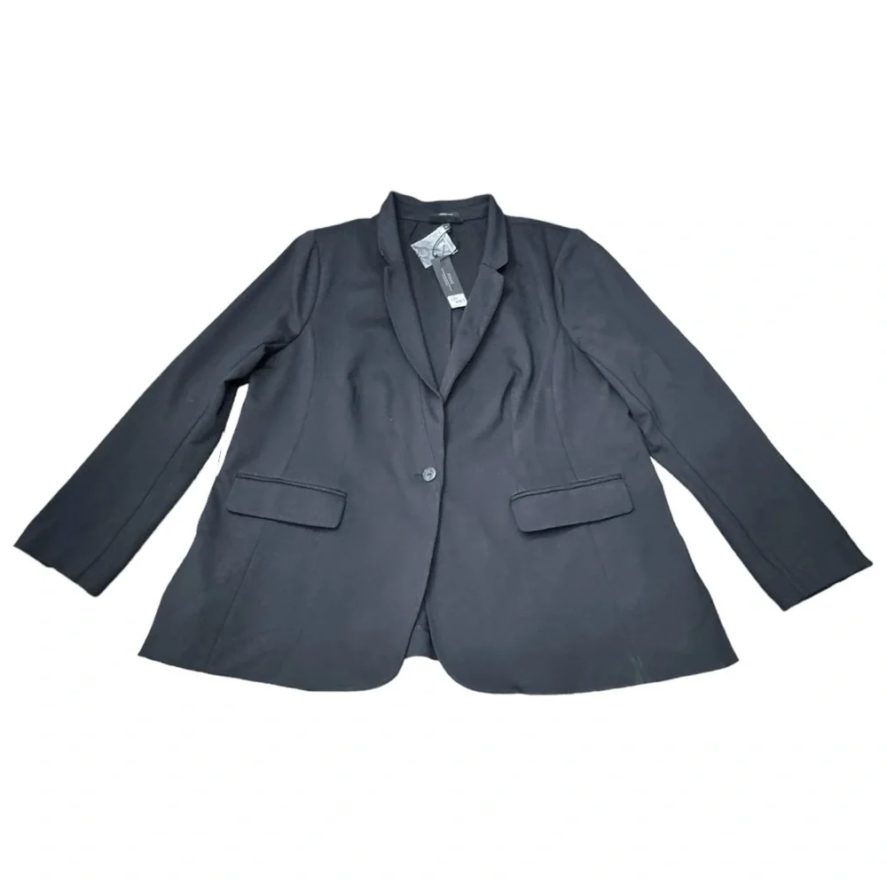 NWT Lane Bryant The Bryant Blazer Black Vegan Leather Collar Trim Ponte Size 22